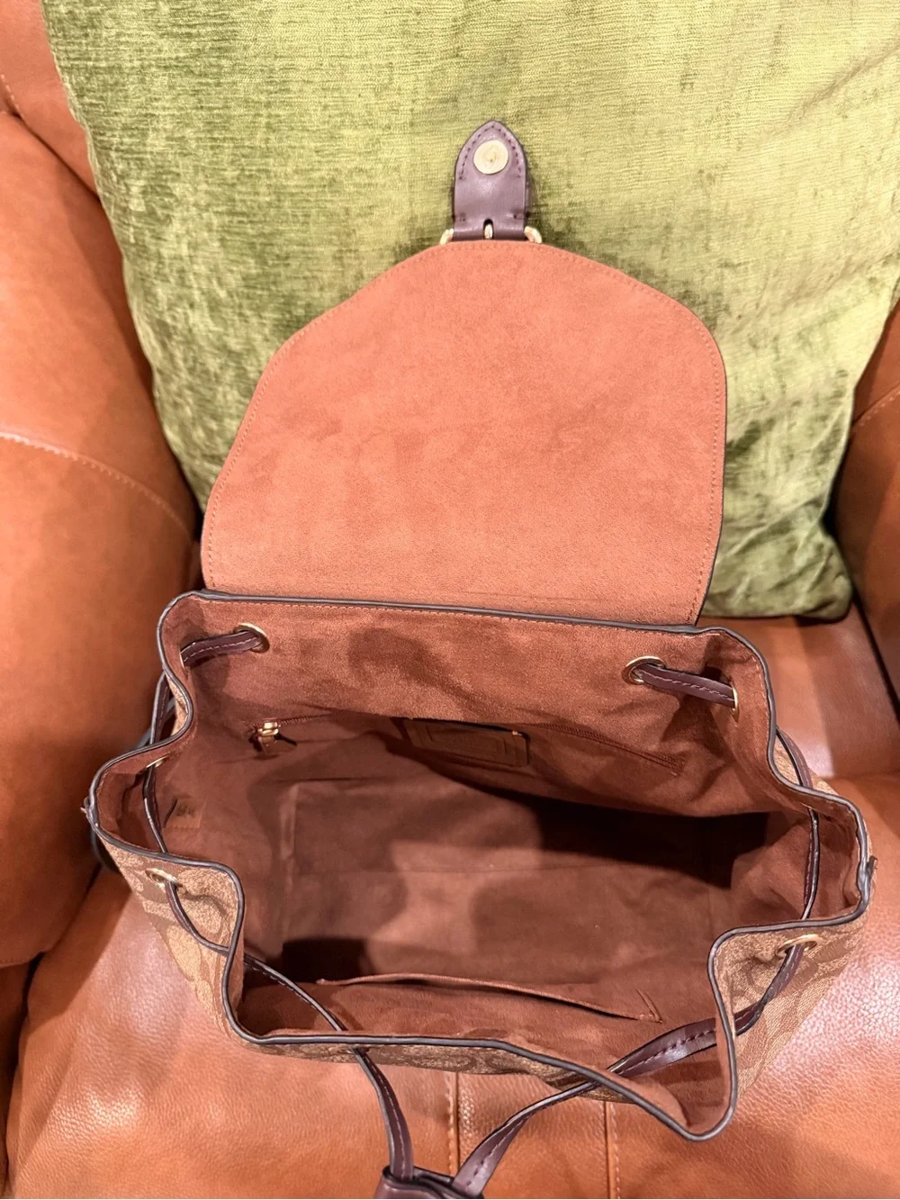 Coach Kleo Signature Canvas Backpack with Rust Suede Flap (2022)